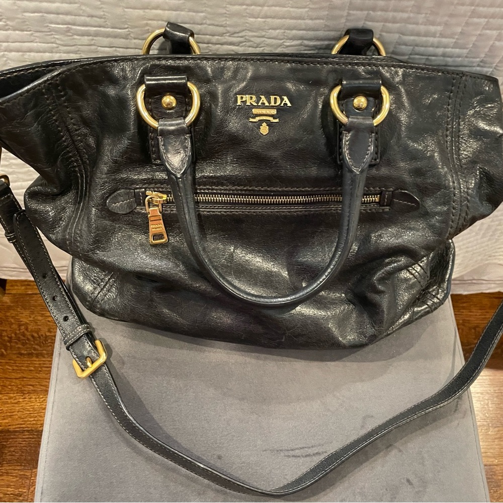 Prada Black Leather Tote Handbag